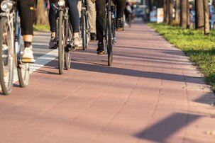 bike traffic on a red bike lane