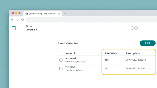 Value updated in the Arduino Cloud